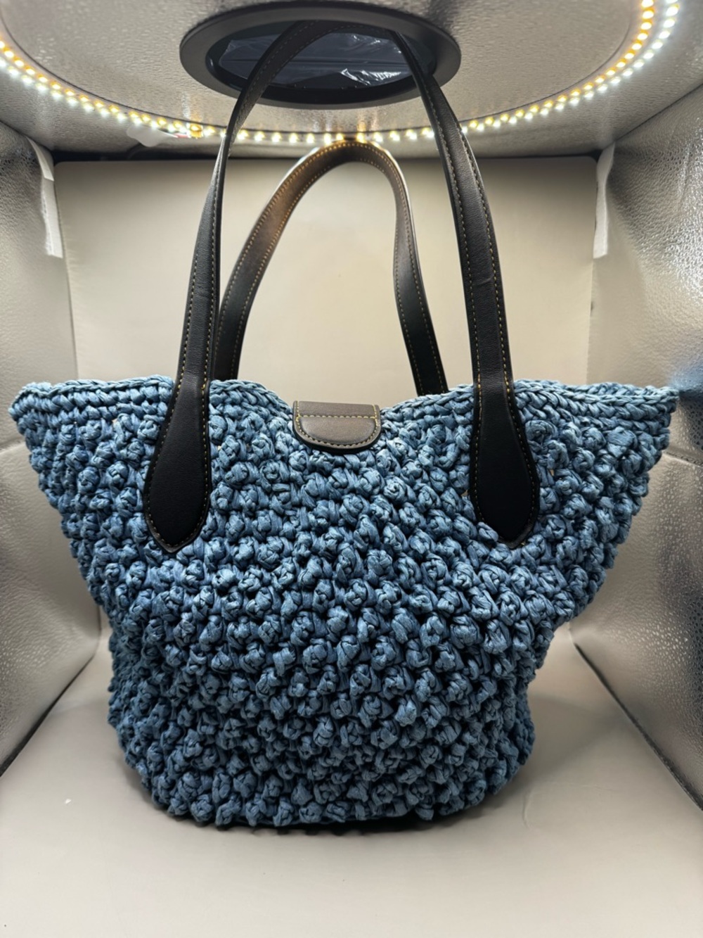 Coach Blue Crochet Tote with Red Strawberry Motif - Picture 5 of 8